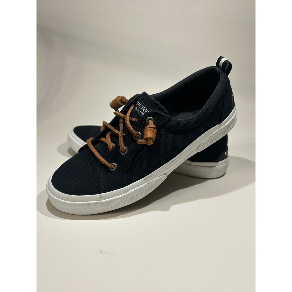 Sperry Crest Vibe Black Canvas Sneakers STS84627 Sz 7 Slip On Boat Shoe - Picture 4 of 7